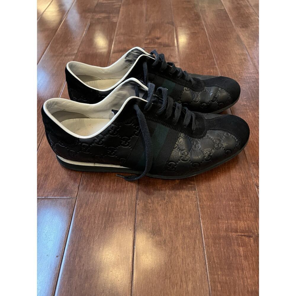 Gucci Guccissi Mens Size 8.5‎ Leather Low Top GG Stripe Made in Italy Sneakers - Picture 3 of 13